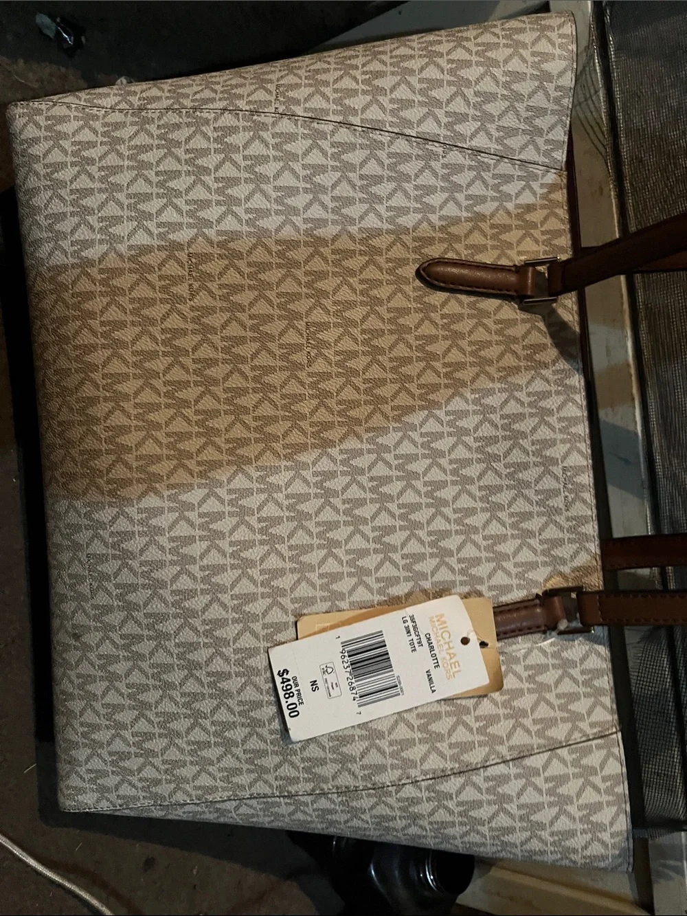 Michael Kors Beige Canvas Tote with Brown Leather Straps - Picture 2 of 2